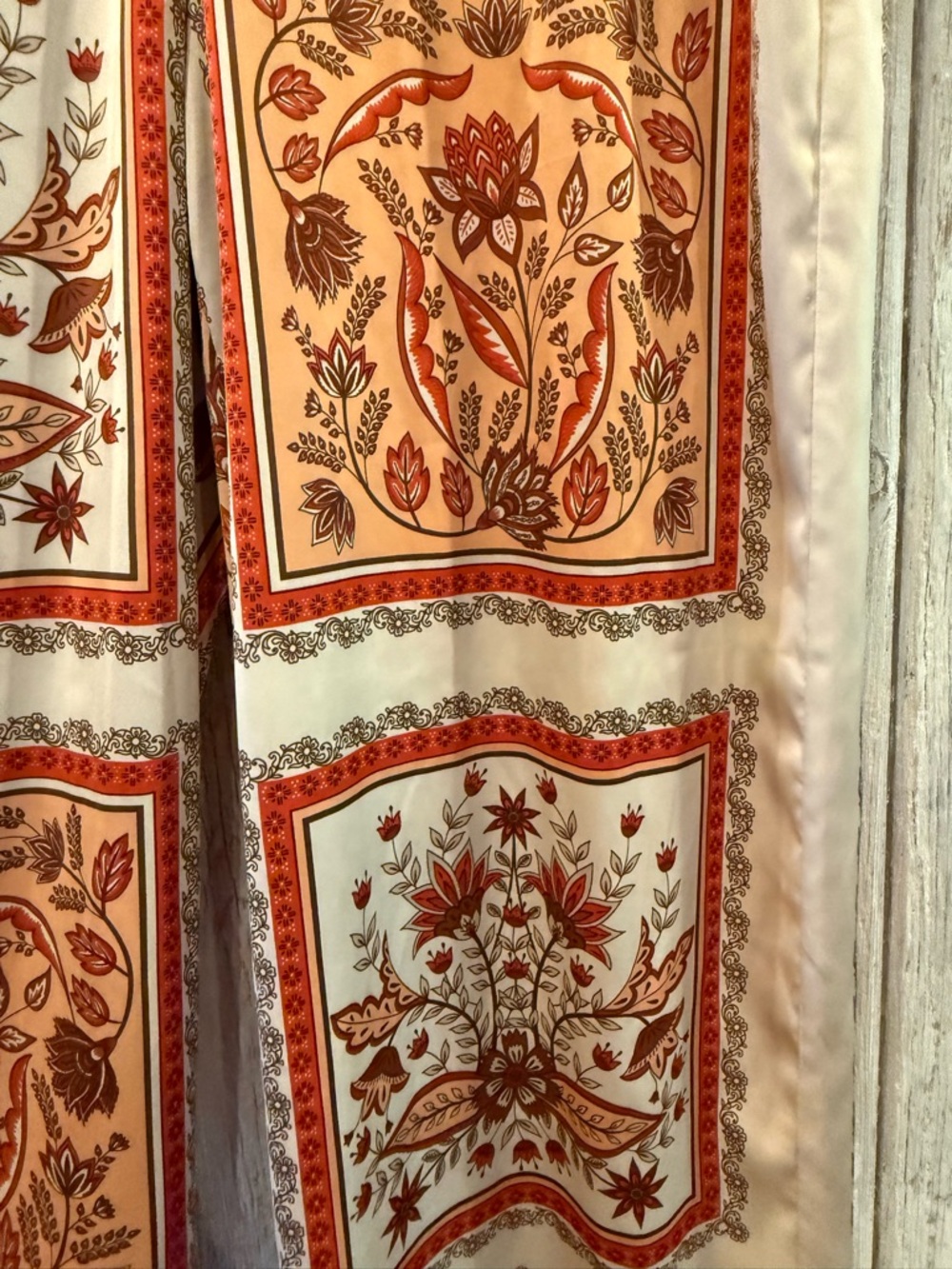 Rachel Zoe Cream Pants with Rust and Brown Floral Panels - Picture 2 of 8